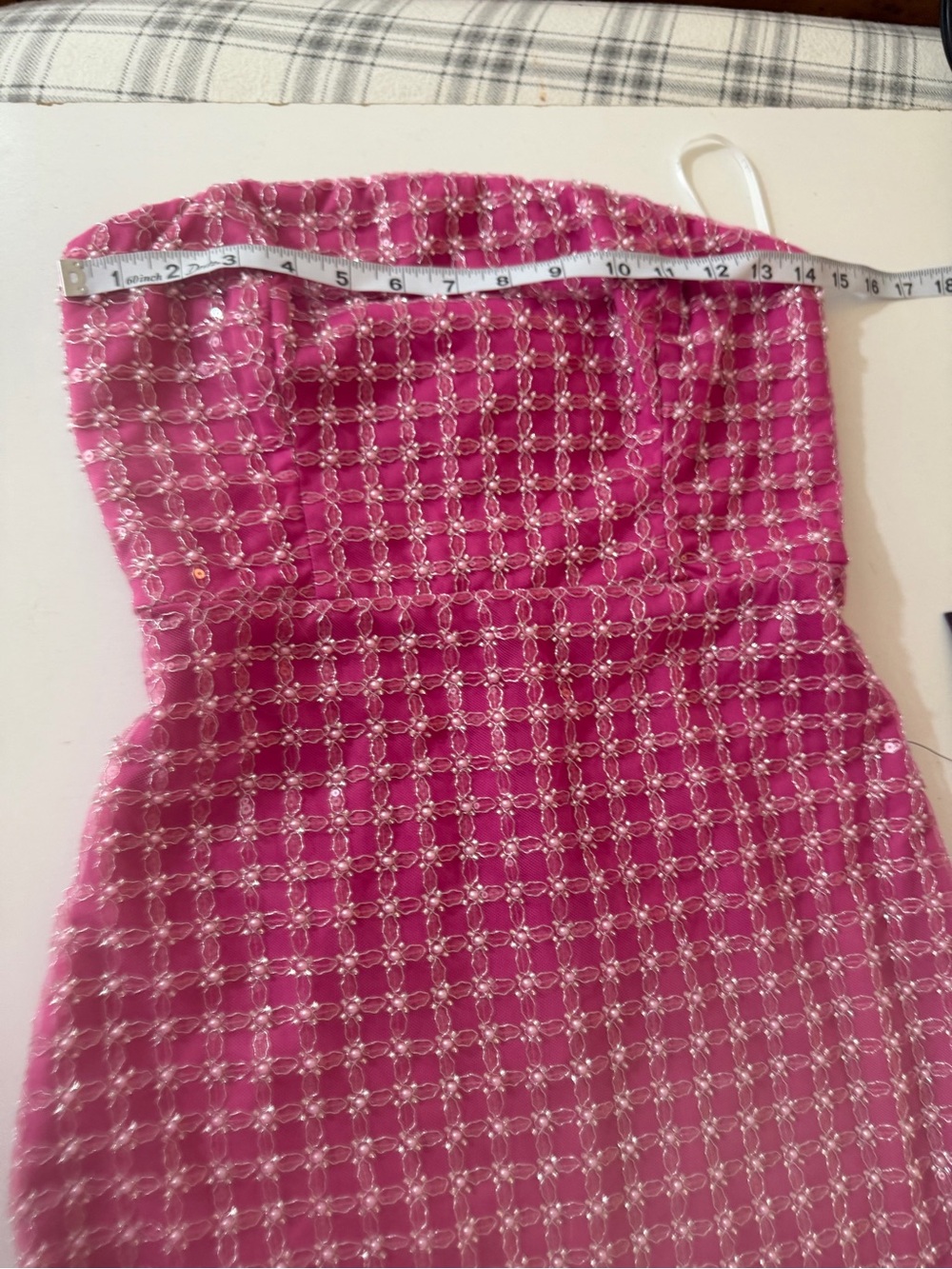 Perfectly Pink Luxurious Mesh Pearl Sequin Strapless Column Maxi Dress NWT Sz S - Picture 15 of 16